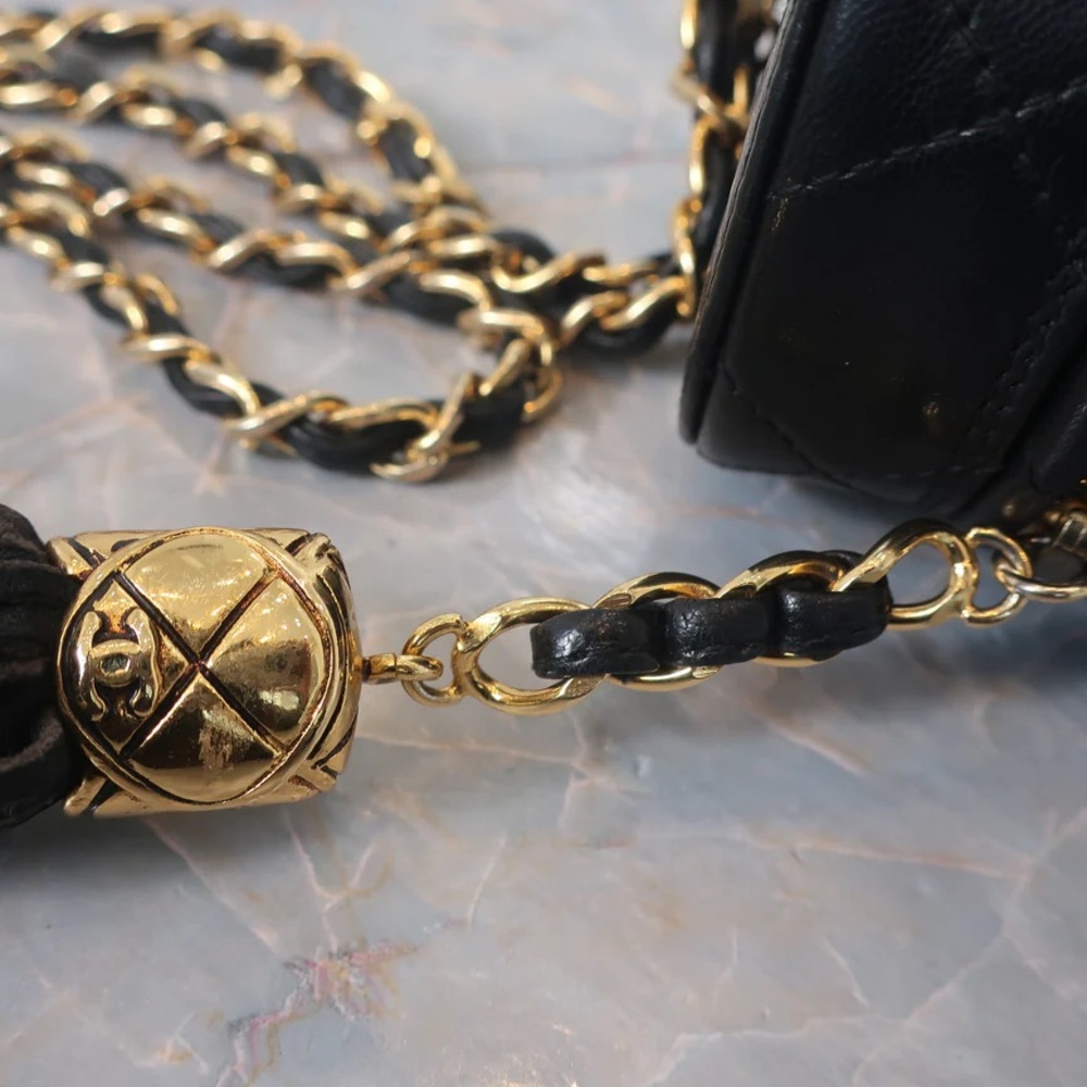 Authentic CHANEL vintage mini vanity bucket 24k gold black lambskin leather bag - Picture 11 of 14